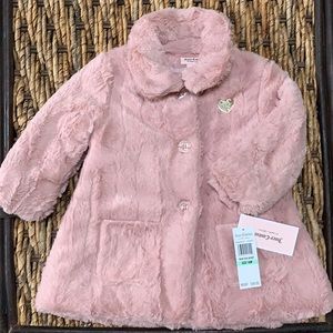 JUICY COUTURE Pink Faux Fur Collared Coat 18M NWT